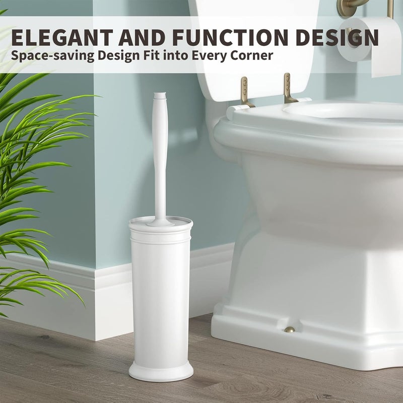 uptronic Toilet Brush, Toilet Bowl Brush with Extra Long Handle Durable Bristles Toilet Scrubber and Covered Holder for Toilet Brush Set for Bathroom Cleaning (White, 1 Set) - Image 5